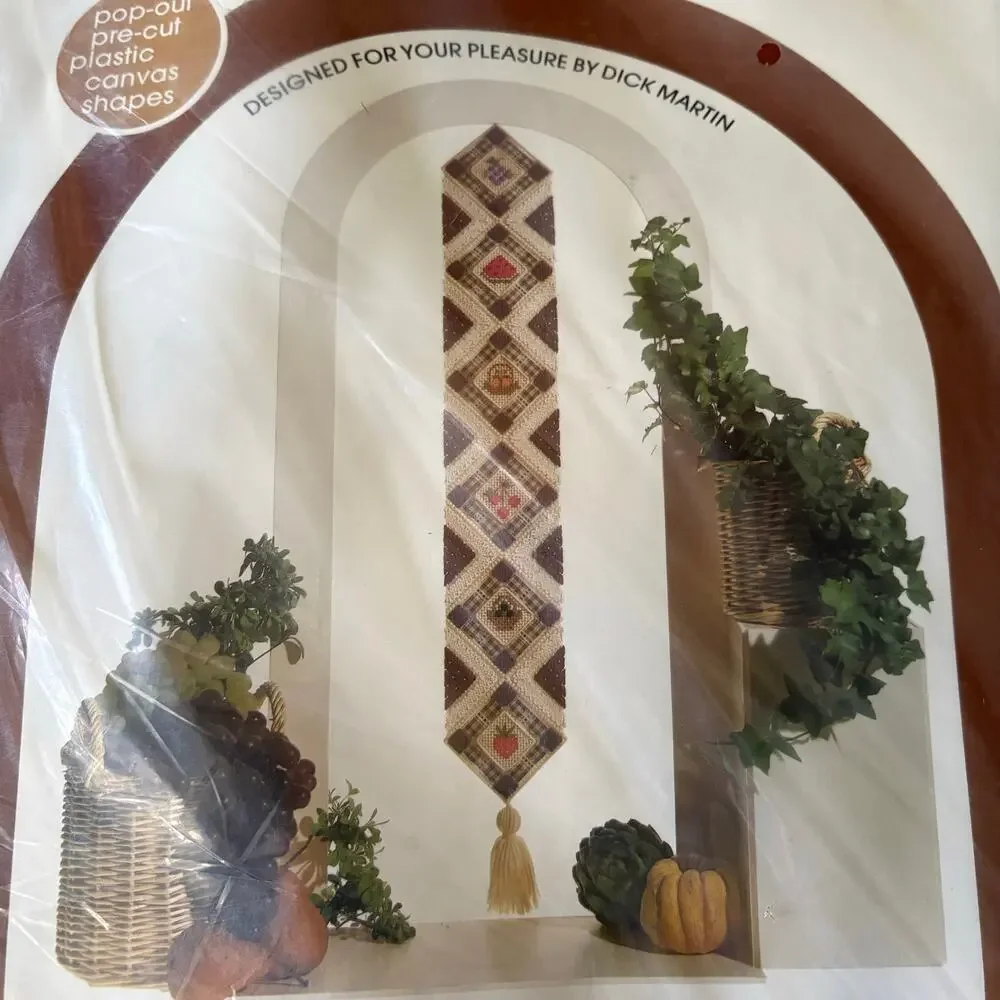 Ribbon Bell Pull Vintage Stamped Needlepoint Kit Leisure Arts Canvas Capers 1983